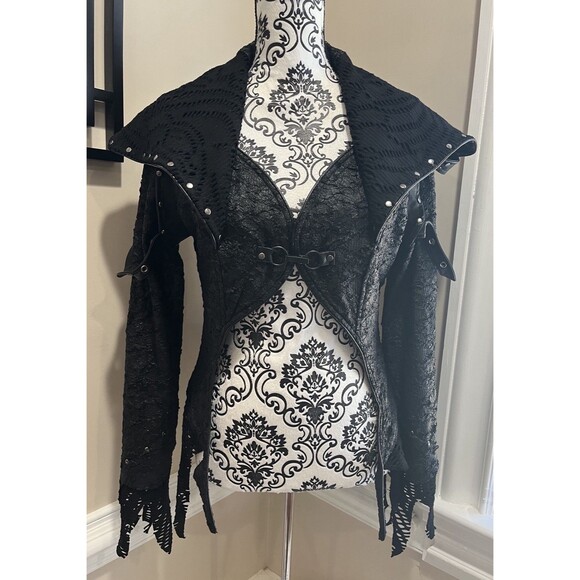 Devil Fashion Vampire Coat Large Black Lace Witchy Gothic Steampunk Womens - Picture 1 of 13